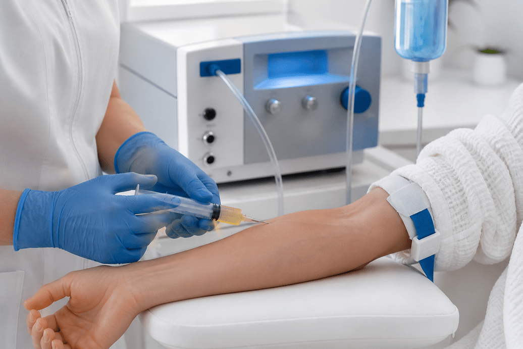 Certified provider administering O3UV Therapy in Lusby MD at Island Infusion Med Spa in Solomons