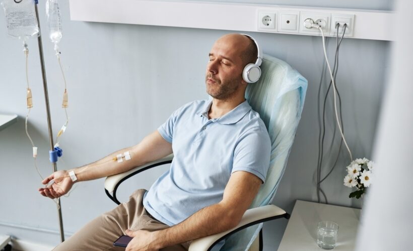 Person relaxing during ozone therapy for muscle soreness treatment